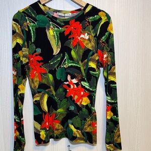 Alice + Olivia Black, Green and Red Floral Long Sleeve Top
